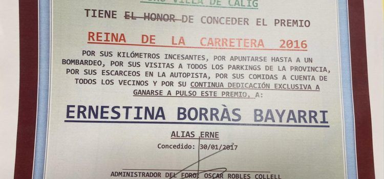 L’alcaldessa de Càlig denuncia haver rebut un diploma del portaveu del PP en el qual la nomena “la reina de la carretera”