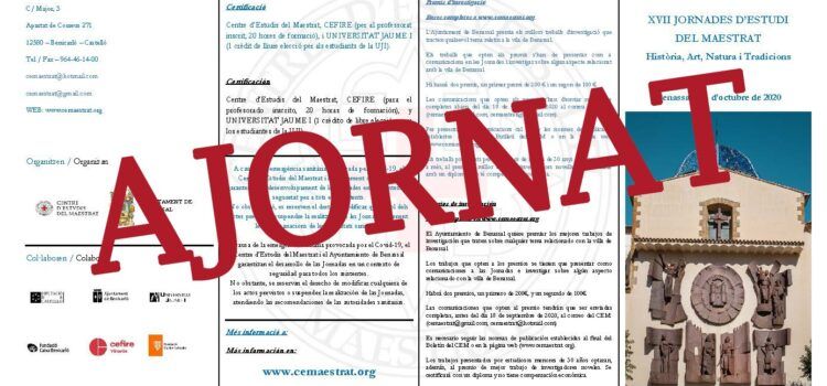 Ajornades per la pandèmia les XVII Jornades d’Estudis del Maestrat