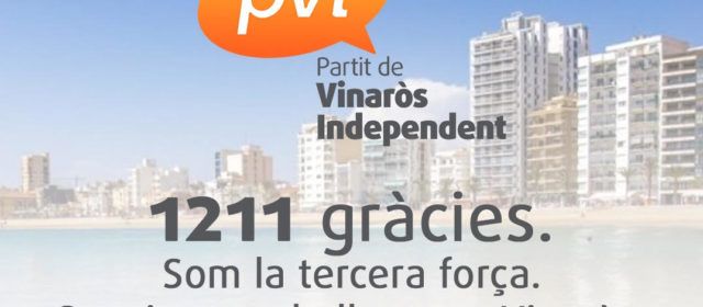 El Partit de Vinaròs Independent dona les gràcies als seus 1.211 votants