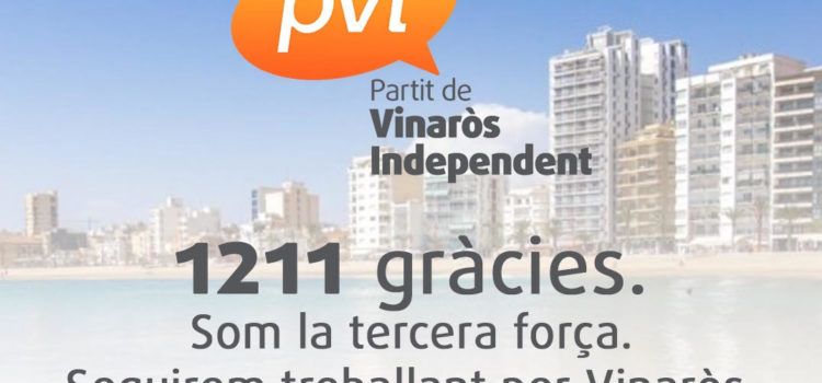 El Partit de Vinaròs Independent dona les gràcies als seus 1.211 votants