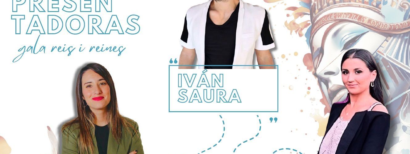 Andrea Jarque, Iván Saura i Marta Ortí, presentadors de la gala de reines del Carnaval 2024