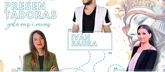 Andrea Jarque, Iván Saura i Marta Ortí, presentadors de la gala de reines del Carnaval 2024
