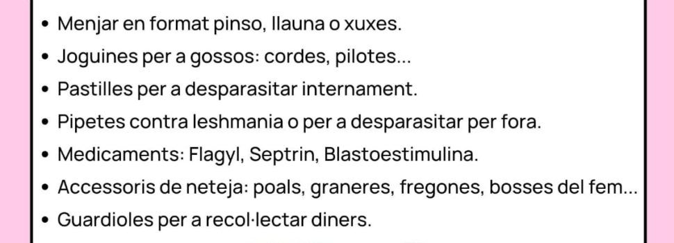 Recollida solidària d’aliments i materials a favor de les protectores d’animals de Vinaròs