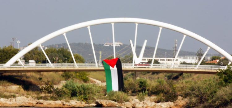 El Grup de Suport amb Palestina de Vinaròs grans banderes a llocs emblemàtics