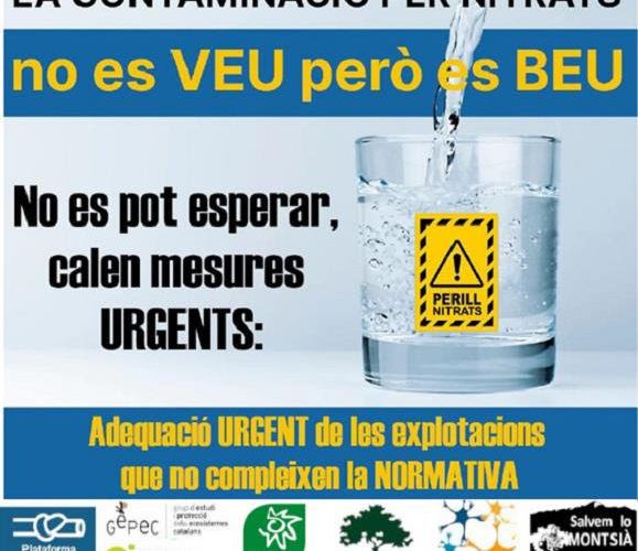 Declaració de la Xarxa aigua Ebre, sobre la greu contaminació per nitrats