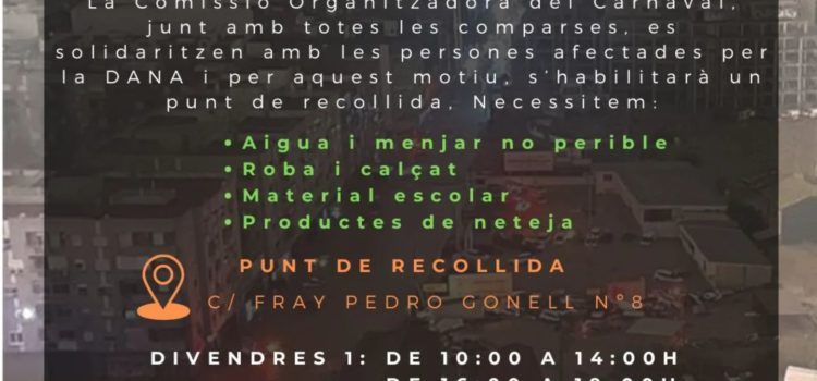 El Carnaval recull ajuda per als afectats per la DANA