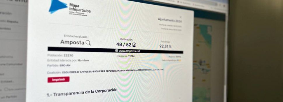 La web de l’Ajuntament d’Amposta revalida el Segell Infoparticipa a la transparència en la comunicació