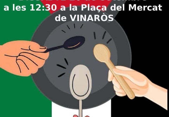 El Grup de Suport a Palestina de Vinaròs convoca una cassolada a la plaça del mercat