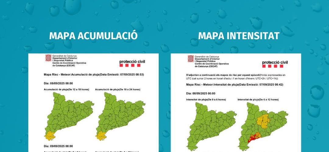 Alertes per pluges fortes per a demà dilluns i dimarts