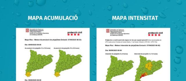Alertes per pluges fortes per a demà dilluns i dimarts
