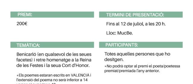 Benicarló convoca una nova edició del Premi de Poesia Flor Natural