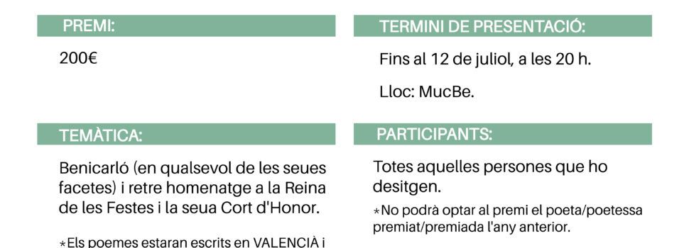 Benicarló convoca una nova edició del Premi de Poesia Flor Natural