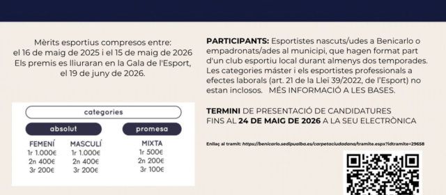 Benicarló convoca la segona edició dels Premis a l’Excel·lència Esportiva