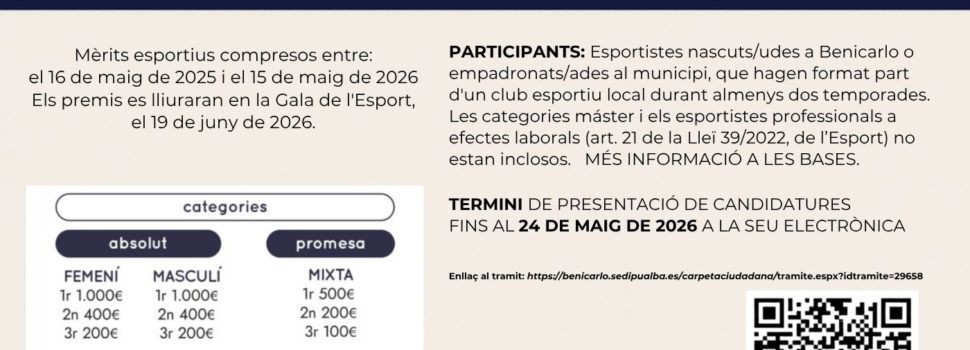 Benicarló convoca la segona edició dels Premis a l’Excel·lència Esportiva