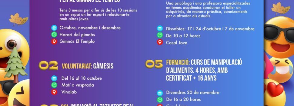El Casal Jove de Vinaròs presenta la seua programació per al quart trimestre 