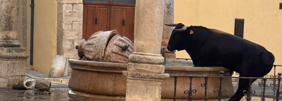 VOX exige a la alcaldesa socialista de Sant Mateu que proteja la Fuente de Santa María después de que un toro rompiera el monumento