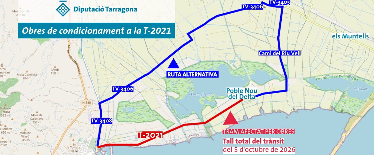 Tall total de la T-2021 entre la Ràpita i Poble Nou del Delta a partir del 5 d’octubre