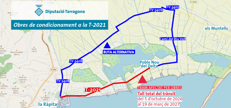 Tall total de la T-2021 entre la Ràpita i Poble Nou del Delta a partir del 5 d’octubre